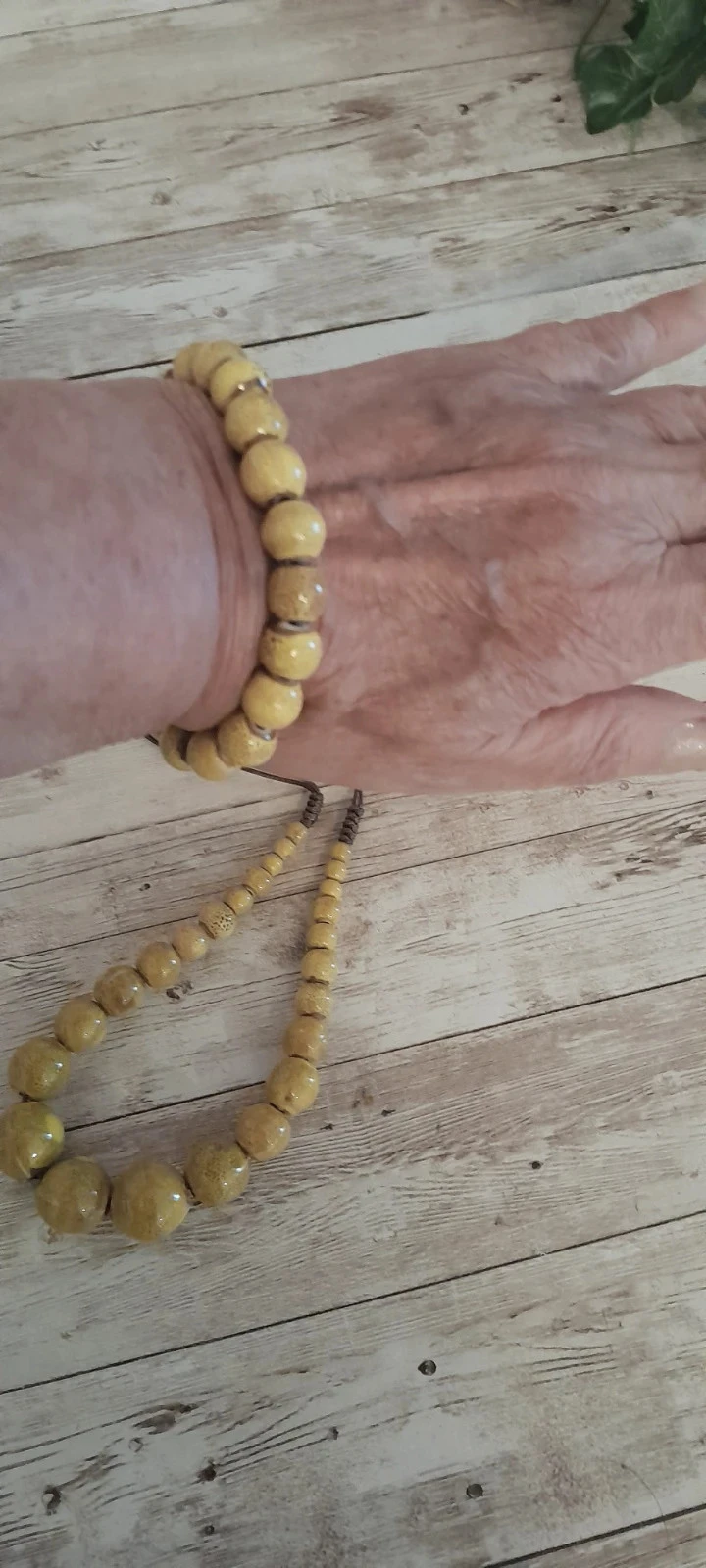 Conjunto Collar + pulsera, perlas de cerámica, color mostaza, estilo Bohème – photo 7